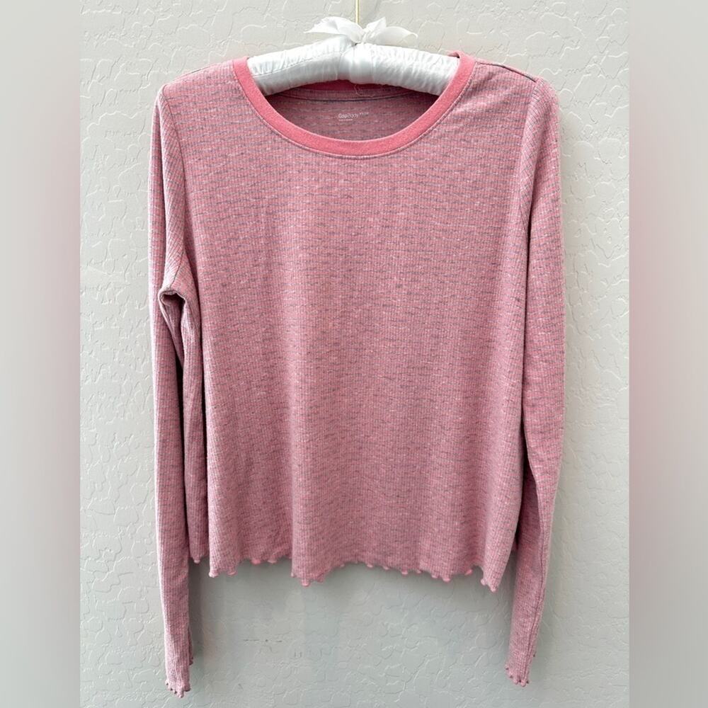 GAP GapBody Pink Gray Striped Ribbed Long Sleeve Lounge Tee Top XS Comfy